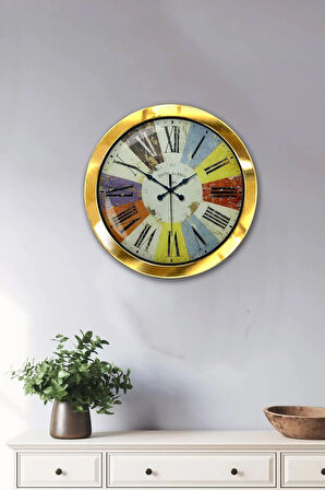 Hediyelik 36 Cm Gold Metal Rengarenk Duvar Saati
