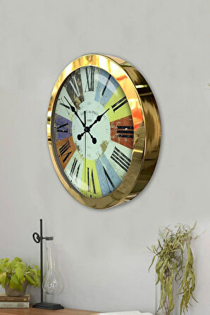 Hediyelik 36 Cm Gold Metal Rengarenk Duvar Saati