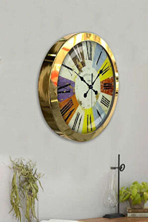 Hediyelik 36 Cm Gold Metal Rengarenk Duvar Saati
