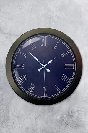 Hediyelik 36 Cm Siyah Metal Mavi Duvar Saati