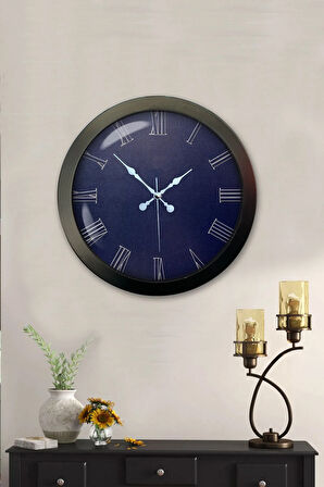 Hediyelik 36 Cm Siyah Metal Mavi Duvar Saati