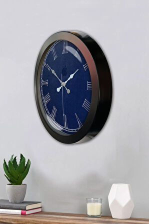 Hediyelik 36 Cm Siyah Metal Mavi Duvar Saati