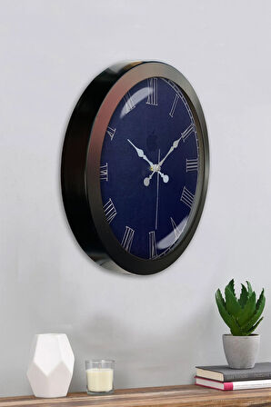 Hediyelik 36 Cm Siyah Metal Mavi Duvar Saati