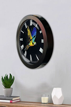 Hediyelik 36 Cm Siyah Metal Papağan Duvar Saati