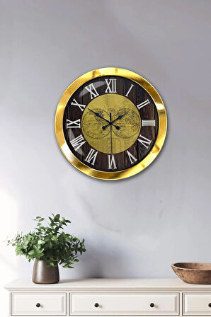 36 Cm Gold Metal World Maps Duvar Saati