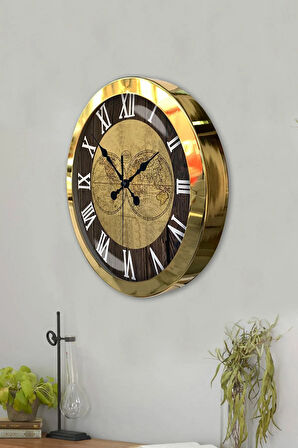 36 Cm Gold Metal World Maps Duvar Saati