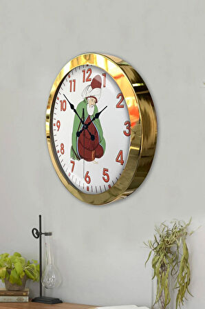 Hediyelik 36 Cm Gold Metal Mevlana Duvar Saati