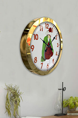 Hediyelik 36 Cm Gold Metal Mevlana Duvar Saati