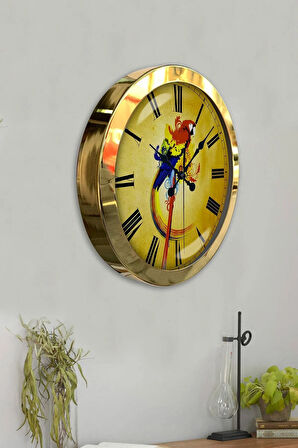Hediyelik 36 Cm Gold Metal Papağan Duvar Saati