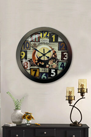 Hediyelik 36 Cm Siyah Metal Kahve Duvar Saati