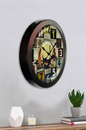 Hediyelik 36 Cm Siyah Metal Kahve Duvar Saati