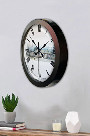 36 Cm Siyah Metal Köy Bakkalı Duvar Saati