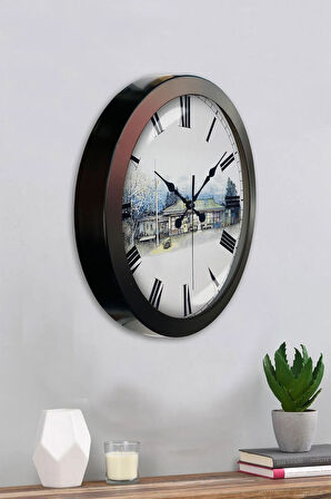 36 Cm Siyah Metal Köy Bakkalı Duvar Saati