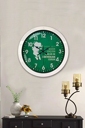 36 Cm Beyaz Metal Öğretmenler Günü Duvar Saati