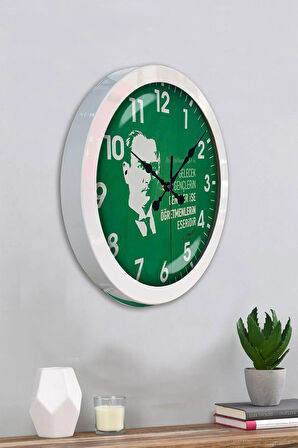 36 Cm Beyaz Metal Öğretmenler Günü Duvar Saati