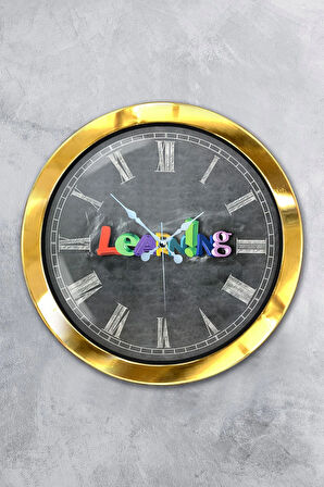 Hediyelik 36 Cm Gold Metal Ingilizce Duvar Saati