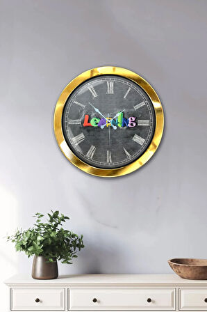 Hediyelik 36 Cm Gold Metal Ingilizce Duvar Saati