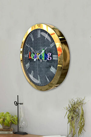Hediyelik 36 Cm Gold Metal Ingilizce Duvar Saati
