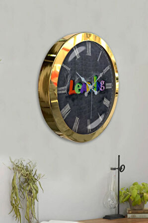 Hediyelik 36 Cm Gold Metal Ingilizce Duvar Saati