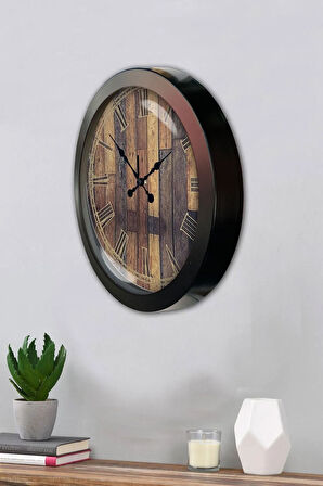 Hediyelik 36 Cm Siyah Metal Doğal Duvar Saati
