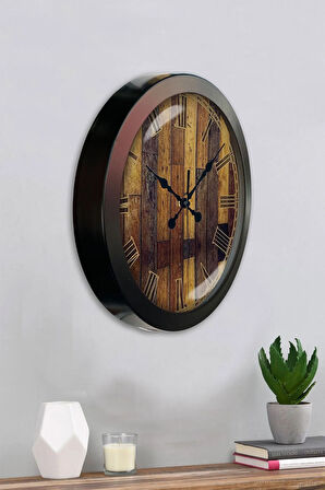 Hediyelik 36 Cm Siyah Metal Doğal Duvar Saati