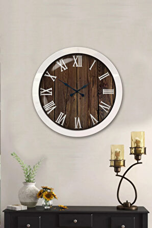 Hediyelik 36 Cm Beyaz Metal Wood Duvar Saati