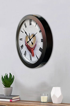 36 Cm Siyah Metal Kalp Kupa Duvar Saati