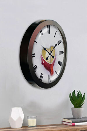 36 Cm Siyah Metal Kalp Kupa Duvar Saati