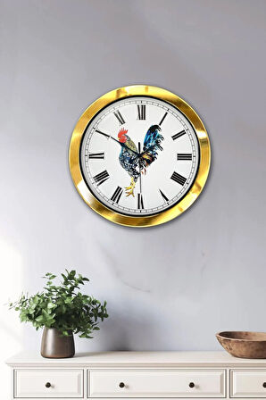 Hediyelik 36 Cm Gold Metal Horoz Duvar Saati