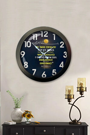 Hediyelik 36 Cm Siyah Metal Hadis Duvar Saati