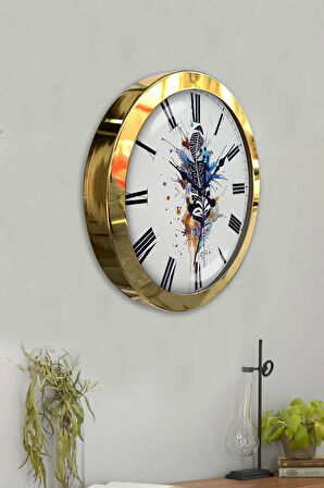 Hediyelik 36 Cm Gold Metal Modern Duvar Saati