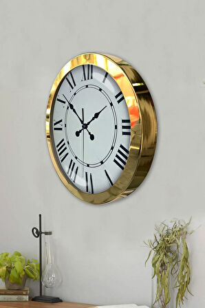 36 Cm Gold Metal Romen Sayılı Duvar Saati
