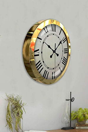 36 Cm Gold Metal Romen Sayılı Duvar Saati
