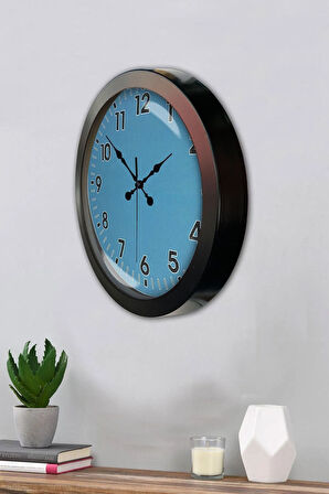 Hediyelik 36 Cm Siyah Metal Mavi Duvar Saati