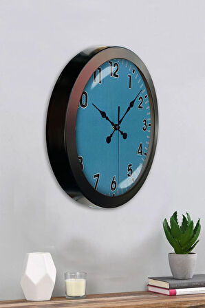 Hediyelik 36 Cm Siyah Metal Mavi Duvar Saati