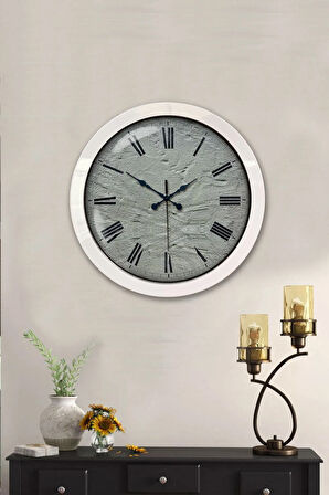 36 Cm Beyaz Metal Taş Görünümlü Duvar Saati