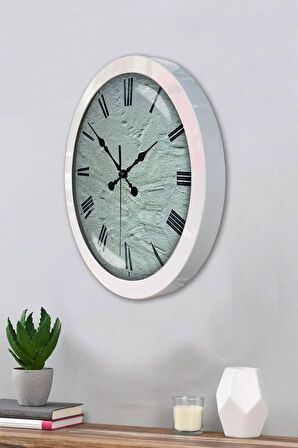 36 Cm Beyaz Metal Taş Görünümlü Duvar Saati