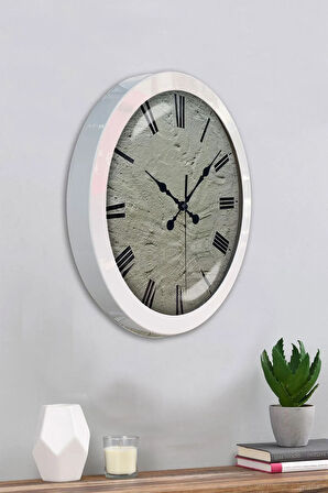 36 Cm Beyaz Metal Taş Görünümlü Duvar Saati