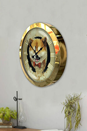 Hediyelik 36 Cm Gold Metal Kurt Duvar Saati