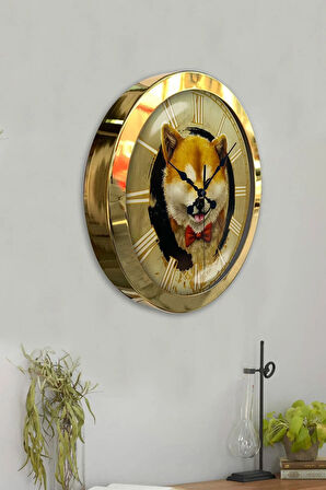 Hediyelik 36 Cm Gold Metal Kurt Duvar Saati