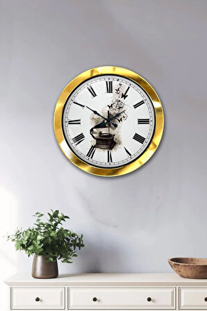 Hediyelik 36 Cm Gold Metal Müzik Duvar Saati