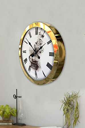 Hediyelik 36 Cm Gold Metal Müzik Duvar Saati