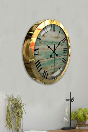 36 Cm Gold Metal Eskitme Romen Duvar Saati