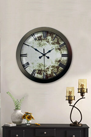 36 Cm Siyah Metal Eskitme Romen Duvar Saati