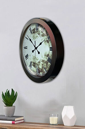 36 Cm Siyah Metal Eskitme Romen Duvar Saati