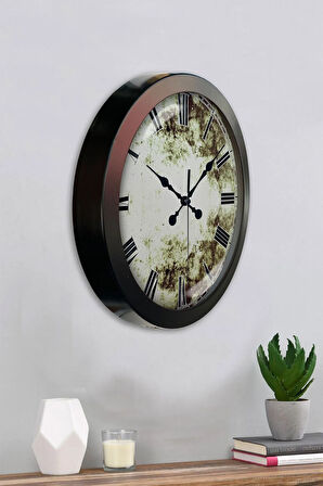 36 Cm Siyah Metal Eskitme Romen Duvar Saati