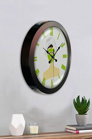 Hediyelik 36 Cm Siyah Metal Güzellik Duvar Saati