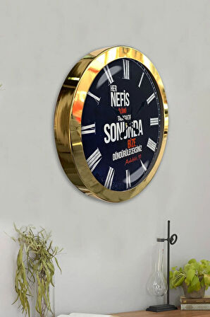 Hediyelik 36 Cm Gold Metal Söz Duvar Saati