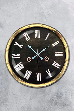 Hediyelik Duvar Saati 40 Cm Metal Gold Renk Black Modeli