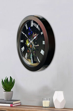 36 Cm Siyah Metal Vazolu Çiçek Duvar Saati